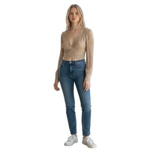 House of Harlow 1960 x Revolve Shirt Womens XS Gold‎ Polka Dot Cropped Buttons